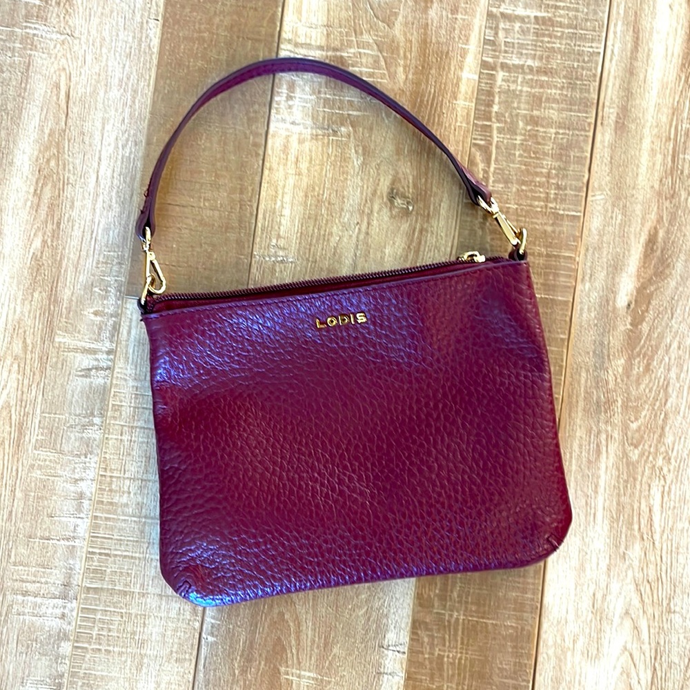 LODIS Burgundy Leather Convertible Handbag Crossbody Purse
